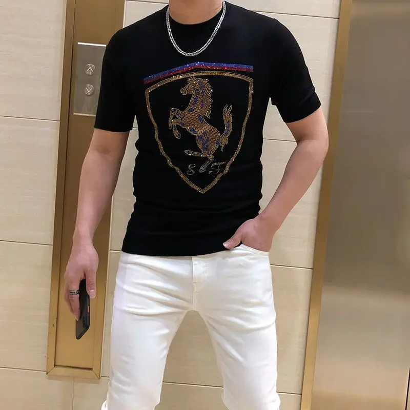2023 Summer New Men's Top T-Shirt Hot Drilling Slim-Fit Crewneck Silk Cotton Short Sleeve
2023 Summer New Men's Top T-Shirt Hot Drilling Slim-Fit Crewneck Silk Cotton Short Sleeve
