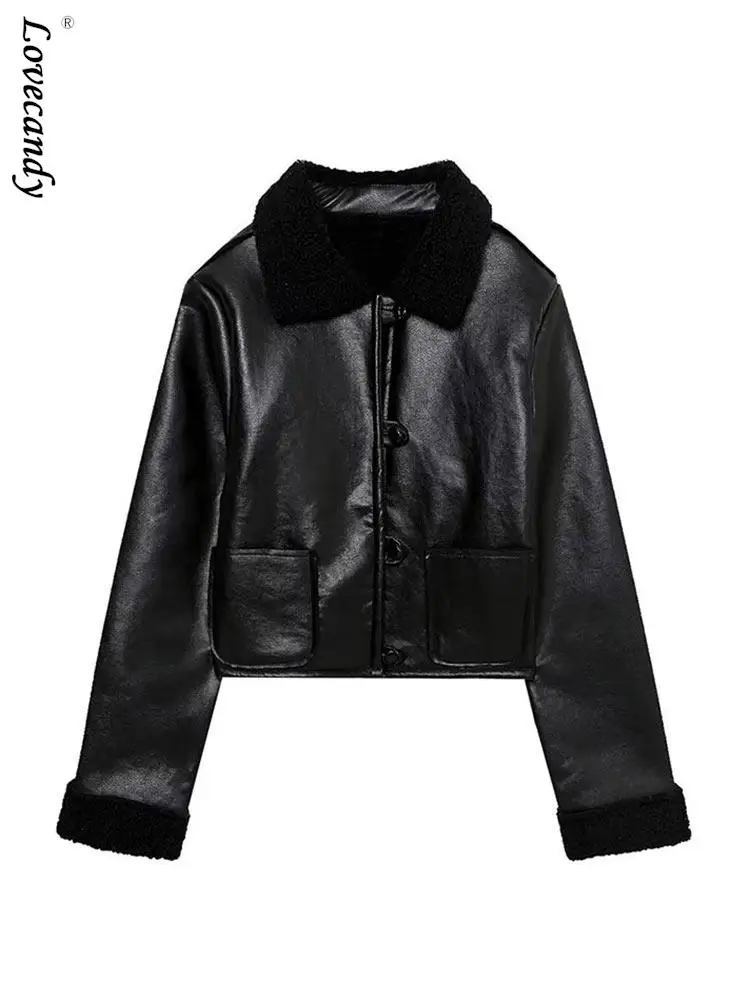 Retro Faux PU Leather Cropped Jackets Coat Female 2023 Turn Down Collar Outwear Jacket Winter Lady Single Breasted Streetcoats
Retro Faux PU Leather Cropped Jackets Coat Female 2023 Turn Down Collar Outwear Jacket Winter Lady Single Breasted Streetcoats