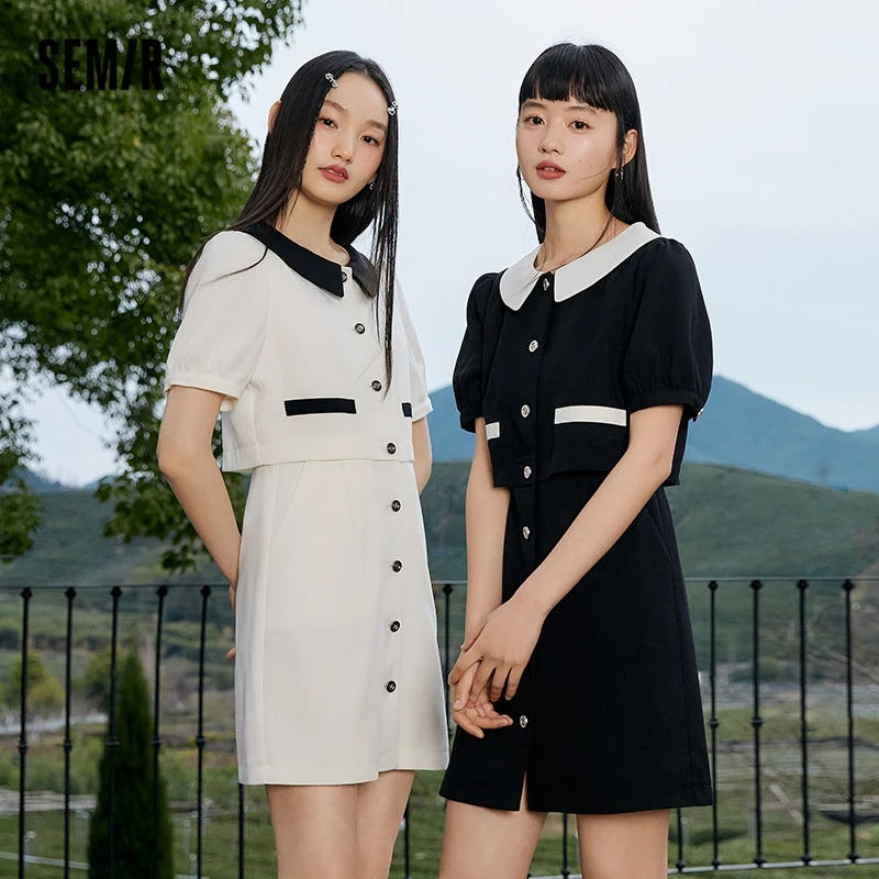 Semir Dress Women Contrast Texture Fake Two Pieces 2023 Summer New Bubble Sleeve Breasted Short Dress Elegant Small Fragrance
Semir Dress Women Contrast Texture Fake Two Pieces 2023 Summer New Bubble Sleeve Breasted Short Dress Elegant Small Fragrance