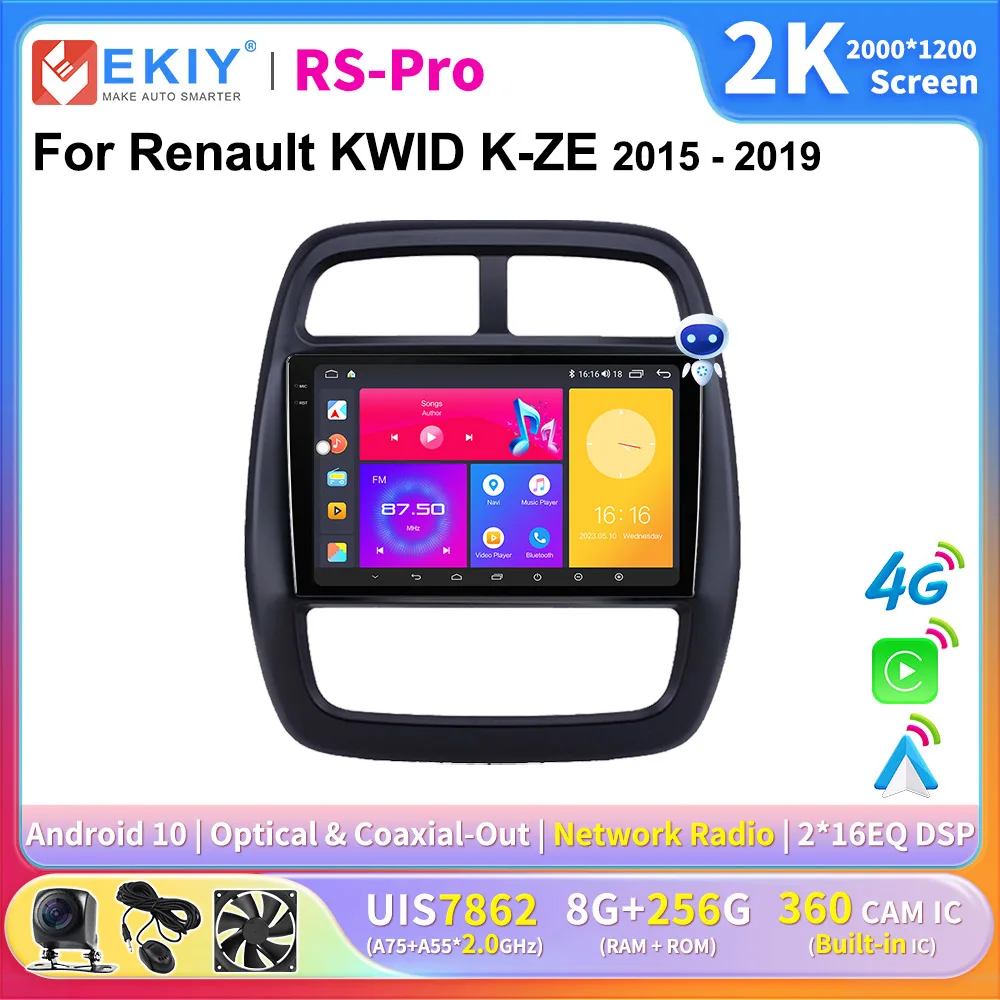 

EKIY 2K Screen Android Car Radio For Renault KWID K-ZE 2015 - 2019 Multimedia Video Play Navigation Auto Carplay Stereo 2Din DVD