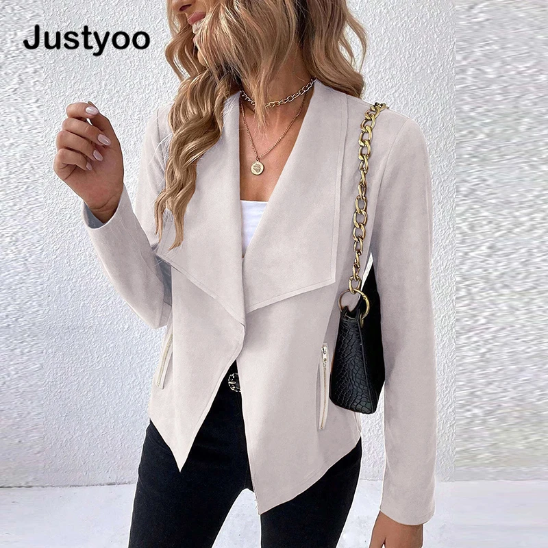 Винтажные бежевые, коричневые замшевые куртки, Женский однотонный облегающий короткий кардиган, топы, пальто на молнии, женский модный костюм с большими лацканами на осень и зиму 
Винтажные бежевые, коричневые замшевые куртки, Женский однотонный облегающий короткий кардиган, топы, пальто на молнии, женский модный костюм с большими лацканами на осень и зиму