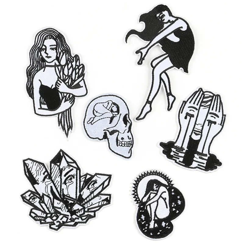 

Black and white girl style Punk Ironing Embroidered Patch For on Hat Jeans Sticker Sew Clothes Heat transfer Applique