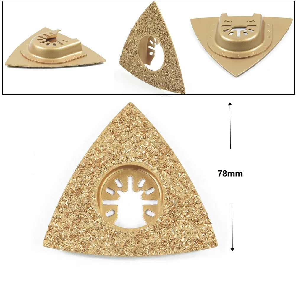 78mm Triangular Cemented Golded Oscillating Multitool Removal Wood Cutter Sanding Fillers Cutting Multitool Metal Cutting
78mm Triangular Cemented Golded Oscillating Multitool Removal Wood Cutter Sanding Fillers Cutting Multitool Metal Cutting
