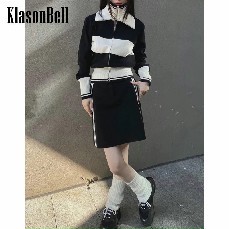 Трикотажная двухслойная куртка KlasonBell контрастных цветов в полоску с лацканами и высокой талией, трапециевидная юбка, 10,10
Трикотажная двухслойная куртка KlasonBell контрастных цветов в полоску с лацканами и высокой талией, трапециевидная юбка, 10,10