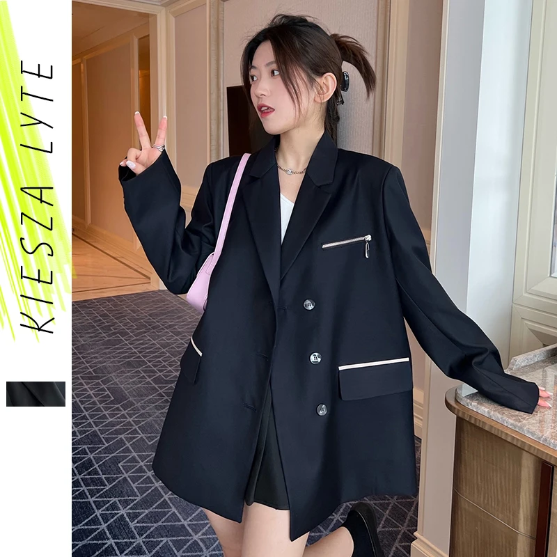 2022 Spring Autumn Women's Blazer Solid Black Single Breasted Zipper Long Sleeve Loose Mujer Suit Coat Jacket Ladies Tops
2022 Spring Autumn Women's Blazer Solid Black Single Breasted Zipper Long Sleeve Loose Mujer Suit Coat Jacket Ladies Tops