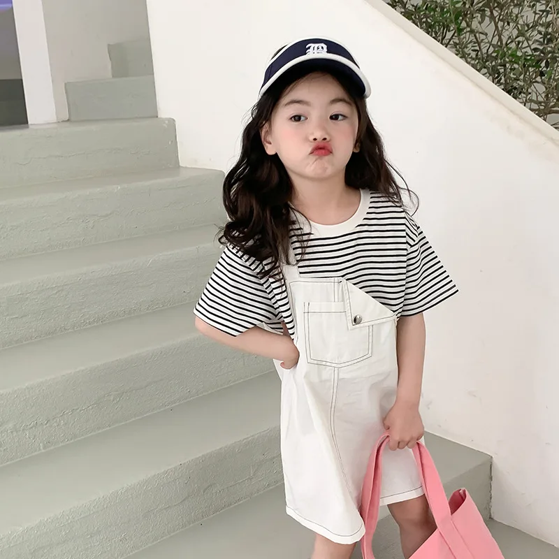 Girls' Dress Children's Medium Length Short Sleeved Dress Children's Casual Stripe Fake Two-piece Dress
Girls' Dress Children's Medium Length Short Sleeved Dress Children's Casual Stripe Fake Two-piece Dress
