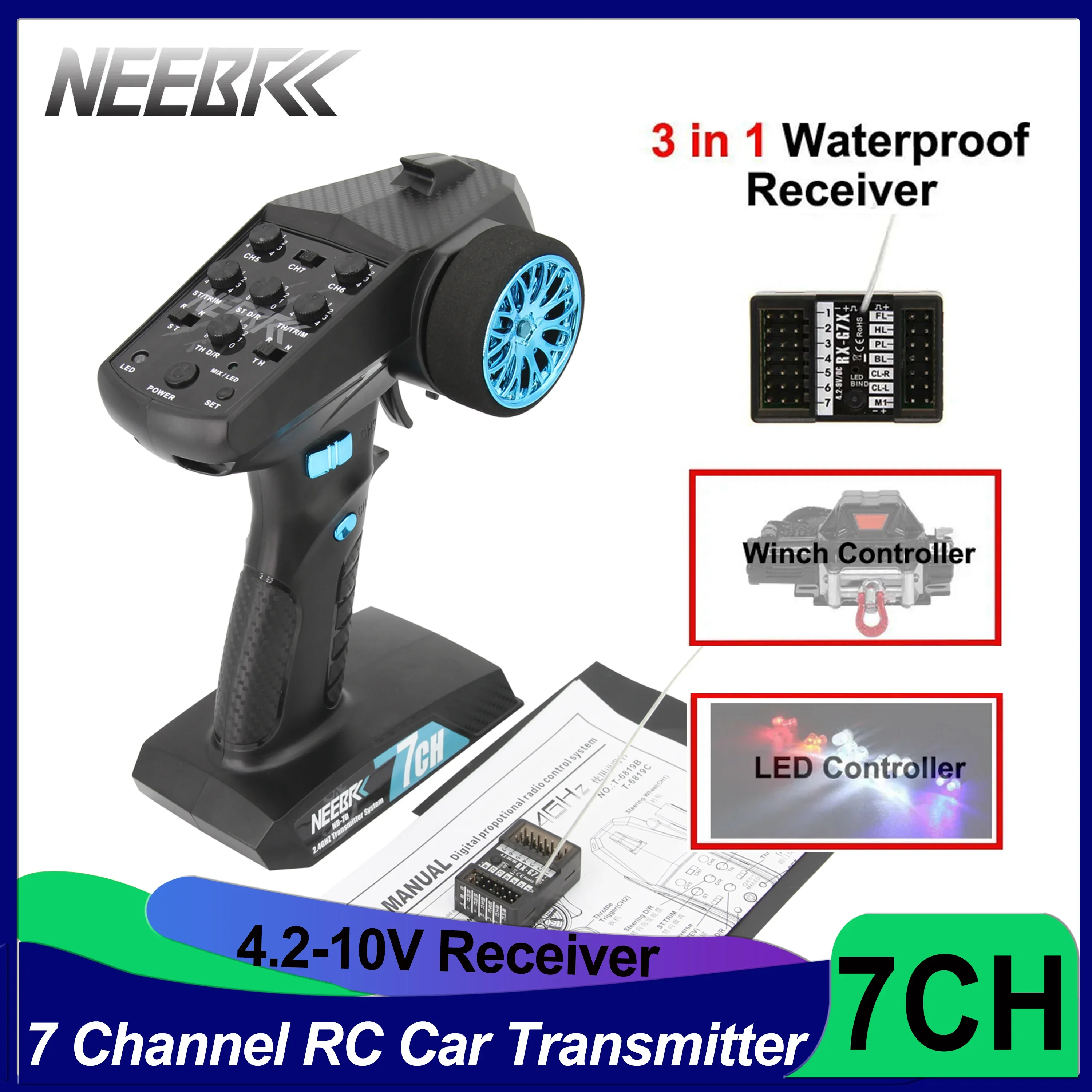 7 Channel Transmitter 2.4Ghz 4.2-10V Remote Controller 3 in 1 LED Light Controller Receiver for RC Car Boat Buggy Truck DIY Race
7 Channel Transmitter 2.4Ghz 4.2-10V Remote Controller 3 in 1 LED Light Controller Receiver for RC Car Boat Buggy Truck DIY Race