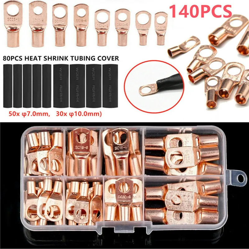 140PCS Assortment Tinned Copper Lugs Ring Crimp Terminal Wire Welding Cable Connector Suit SC16-6 SC6-8 SC10-6 SC25-8
140PCS Assortment Tinned Copper Lugs Ring Crimp Terminal Wire Welding Cable Connector Suit SC16-6 SC6-8 SC10-6 SC25-8