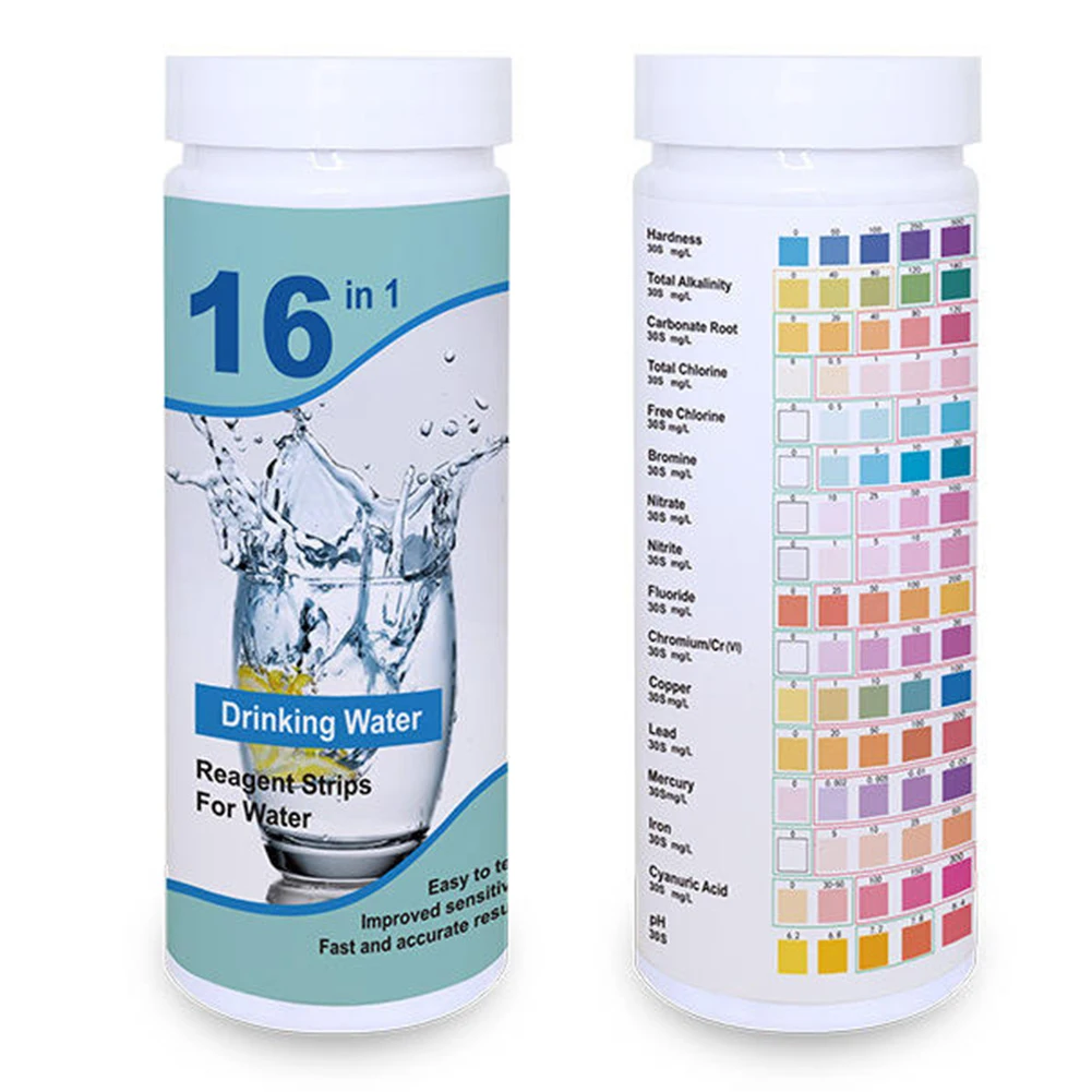 16 in 1 Water Quality Test Strips Tap Water Residual Chlorine PH Test Paper Kit Water Tester Paper for Swimming Pool Pond
16 in 1 Water Quality Test Strips Tap Water Residual Chlorine PH Test Paper Kit Water Tester Paper for Swimming Pool Pond