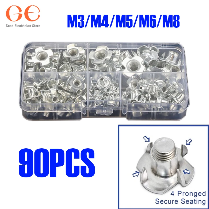 90PCS Carbon Steel Four Pronged T Nuts M3/M4/M5/M6/M8 Blind Inserts Nut For Wood Furniture thread outside furniture
90PCS Carbon Steel Four Pronged T Nuts M3/M4/M5/M6/M8 Blind Inserts Nut For Wood Furniture thread outside furniture