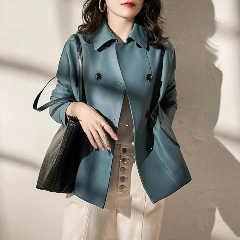 Women's Windbreaker Leather Coat Temperament Sheepskin Leather Coat Medium Long Double Breasted Temperament Coat
Women's Windbreaker Leather Coat Temperament Sheepskin Leather Coat Medium Long Double Breasted Temperament Coat