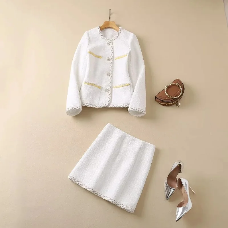 Two Piece Tweed Wool Sets 2022 Autumn Winter Skirt Suit Women Color Block Wool Coat Outwear+Mini Wool Skirt Sets White Black
Two Piece Tweed Wool Sets 2022 Autumn Winter Skirt Suit Women Color Block Wool Coat Outwear+Mini Wool Skirt Sets White Black