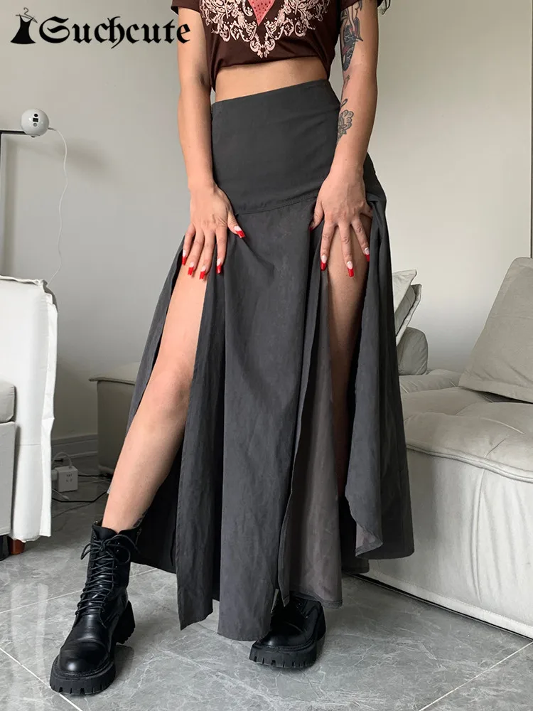 SUCHCUTE Harajuku Solid Split Midi Skirts Women Y2K Chic High Waist Long Skirt A-Line Streetwear Grunge Fairycore Clothes 2022
SUCHCUTE Harajuku Solid Split Midi Skirts Women Y2K Chic High Waist Long Skirt A-Line Streetwear Grunge Fairycore Clothes 2022