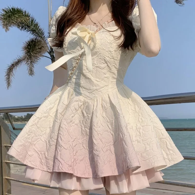 Bubble Sleeve Gradient Dress Female Summer New French Princess Pompous Small Fairy Short Skirt Son
Bubble Sleeve Gradient Dress Female Summer New French Princess Pompous Small Fairy Short Skirt Son
