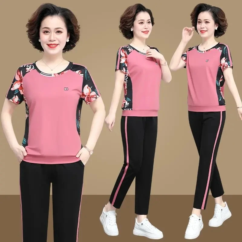 Mother Clothing Large Size Sportswear Two Piece Sets Summer O-neck Short T-shirt & Pants Suit Sets Middle-aged Women's Tracksuit
Mother Clothing Large Size Sportswear Two Piece Sets Summer O-neck Short T-shirt & Pants Suit Sets Middle-aged Women's Tracksuit