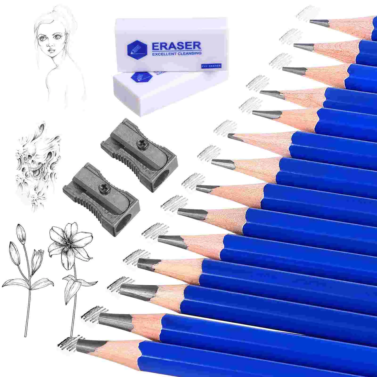 

1 Set Drawing Sketch Pencils Graphite Pencils with Erasers Sharpeners for Kids Adults Artists Student Beginners