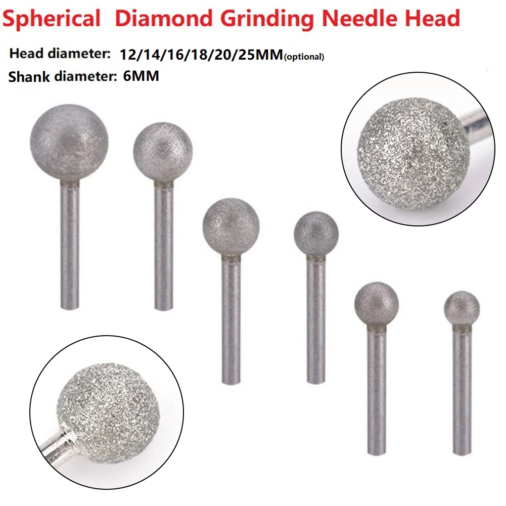 1PC 6mm Shank Spherical Grinding Needle Head Diamond Grinding Bit Round Ball Burs For Stone Drill For Sculpting Dressing
1PC 6mm Shank Spherical Grinding Needle Head Diamond Grinding Bit Round Ball Burs For Stone Drill For Sculpting Dressing