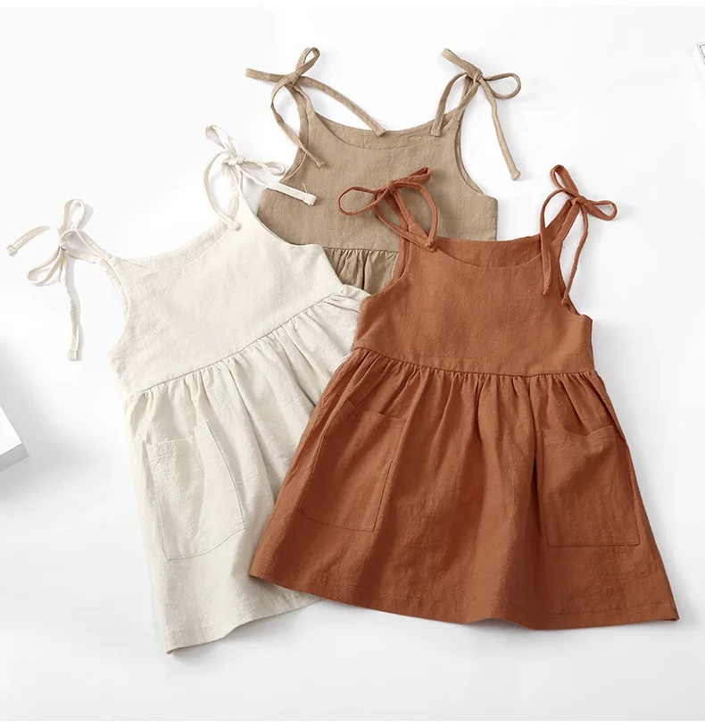 Summer Girl Dress Sleeveless Cotton Linen Kids Sling Dress with 2 Side Pocket Lace Up for Girls Fashion Girls Clothing
Summer Girl Dress Sleeveless Cotton Linen Kids Sling Dress with 2 Side Pocket Lace Up for Girls Fashion Girls Clothing