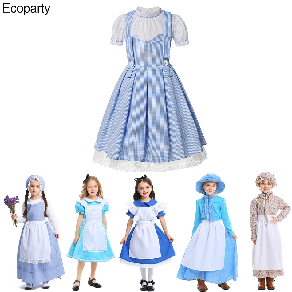 

Girl Kids Maid Dress Cosplay Alice Fancy Dress Dorothy Outfit Pastoral Style Maternal Grandmother Rural Countryside Costume