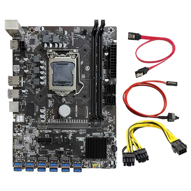 B250C BTC Mining Motherboard 12 USB3.0 Graphics Card Slot LGA 1151 DDR4 DIMM RAM with 6 to 8 Pin Power Cable+Switch Line
B250C BTC Mining Motherboard 12 USB3.0 Graphics Card Slot LGA 1151 DDR4 DIMM RAM with 6 to 8 Pin Power Cable+Switch Line