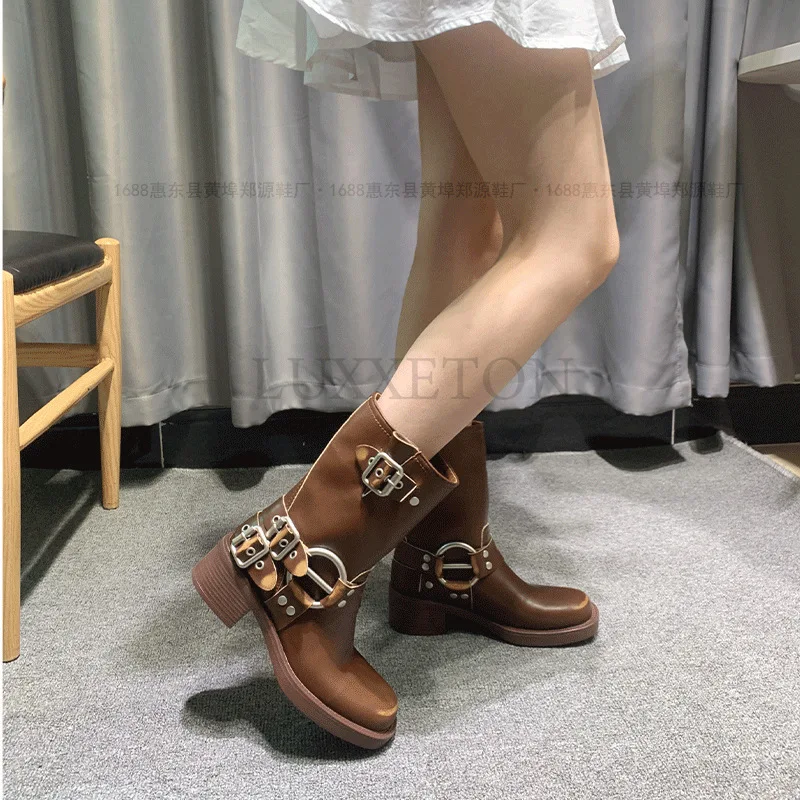 Thick High Heels Women Mid Calf Boots Hot Punk Gothic Knee High Motorcycles Boots Buckle Comfy Walking Boots Autumn Winter
Thick High Heels Women Mid Calf Boots Hot Punk Gothic Knee High Motorcycles Boots Buckle Comfy Walking Boots Autumn Winter