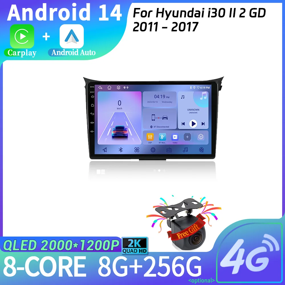Для Hyundai i30 II 2 GD 2011-2017 Автомобильный радиоприемник Android 14 Мультимедийная навигация