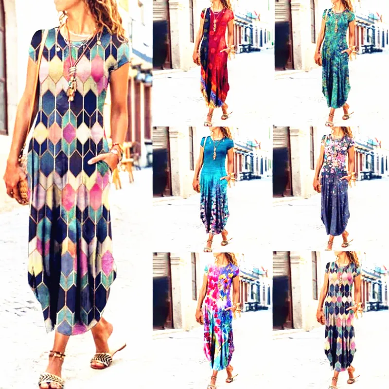 Women Casual Loose Short Sleeve Dress Party Summer Pocket Boho Bow Befree Maxi Dress Printed Floral Ruffles Dresses Robe Femme
Women Casual Loose Short Sleeve Dress Party Summer Pocket Boho Bow Befree Maxi Dress Printed Floral Ruffles Dresses Robe Femme