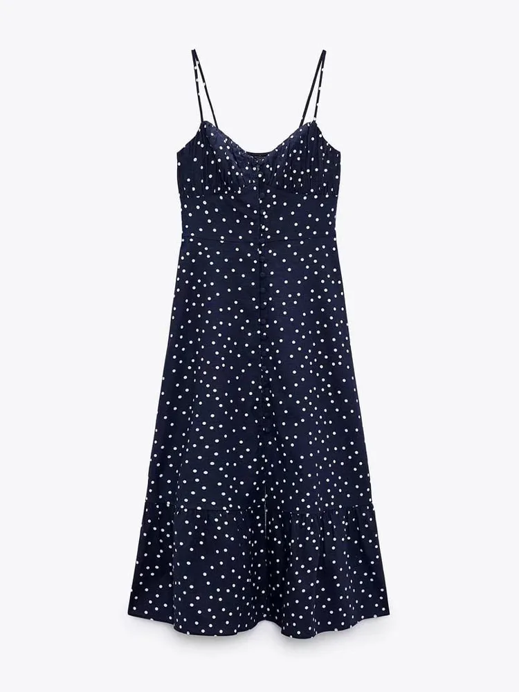 Zach AiIsa summer new women's fashion retro print polka dot temperament sling wrap chest slim side slit casual dress 
Zach AiIsa summer new women's fashion retro print polka dot temperament sling wrap chest slim side slit casual dress