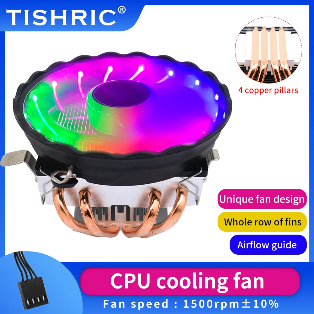 TSIHRIC 4 Heat Pipes Copper Column CPU Cooling Fan 4 Pin PWM RGB For lntel AMD AM2IAM3 775/1155/1156 Series Quiet Ventilador
TSIHRIC 4 Heat Pipes Copper Column CPU Cooling Fan 4 Pin PWM RGB For lntel AMD AM2IAM3 775/1155/1156 Series Quiet Ventilador
