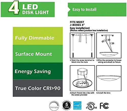 Pack 7.5" Flush Mount Dimmable LED Disk Light, 15W (120W Equivalent), 120V, 5000K Bright White, White Trim, ETL Listed - Sui
Pack 7.5" Flush Mount Dimmable LED Disk Light, 15W (120W Equivalent), 120V, 5000K Bright White, White Trim, ETL Listed - Sui