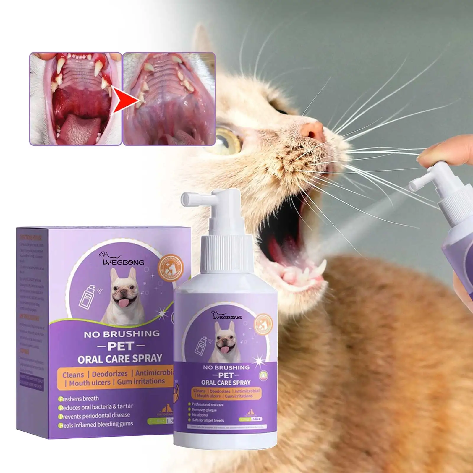 Pet Teeth Cleaner Spray Breath Freshener Remove Bad Breath Deodorization Prevent Calculus Dogs Cats Oral Cleanse Care Spray 50ml
Pet Teeth Cleaner Spray Breath Freshener Remove Bad Breath Deodorization Prevent Calculus Dogs Cats Oral Cleanse Care Spray 50ml