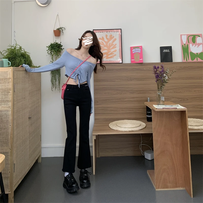 N6741 Flared trousers new retro design sense high waist slim small nine-point pants jeans
N6741 Flared trousers new retro design sense high waist slim small nine-point pants jeans
