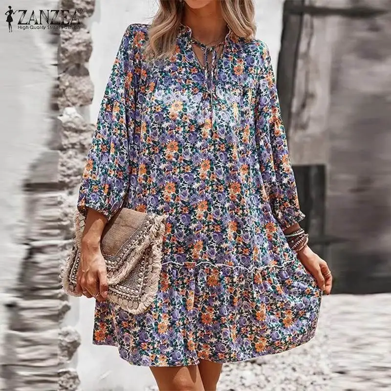 Bohemian Beach Dress Vestidos Autumn Floral Printed Mini Sundress ZANZEA Women Holiday Vintage Long Sleeve Ruffles Robe Femme
Bohemian Beach Dress Vestidos Autumn Floral Printed Mini Sundress ZANZEA Women Holiday Vintage Long Sleeve Ruffles Robe Femme