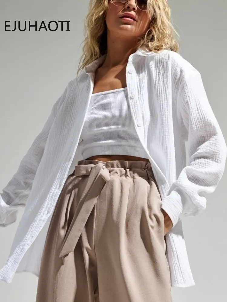 Женская Офисная рубашка с длинным рукавом, Повседневная белая Свободная блузка из 100% хлопка, весна
Женская Офисная рубашка с длинным рукавом, Повседневная белая Свободная блузка из 100% хлопка, весна