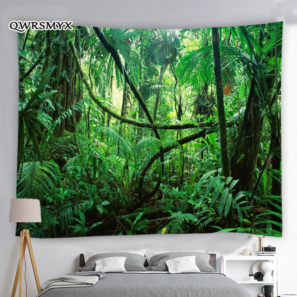 

Tropical Rainforest Green Trees Landscape Tapestry Wall Hanging Aesthetic Art Natural Scenery Decor For Bedroom Home Room Decor