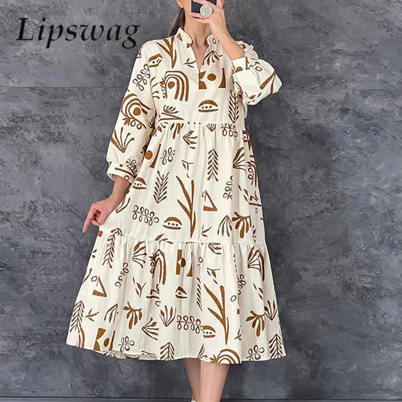 Casual Loose Waist Female Long Party Dresses Women Autumn Sexy V Neck Long Sleeve Dress Fashion Printed Pleat A-Line Shirt Dress
Casual Loose Waist Female Long Party Dresses Women Autumn Sexy V Neck Long Sleeve Dress Fashion Printed Pleat A-Line Shirt Dress