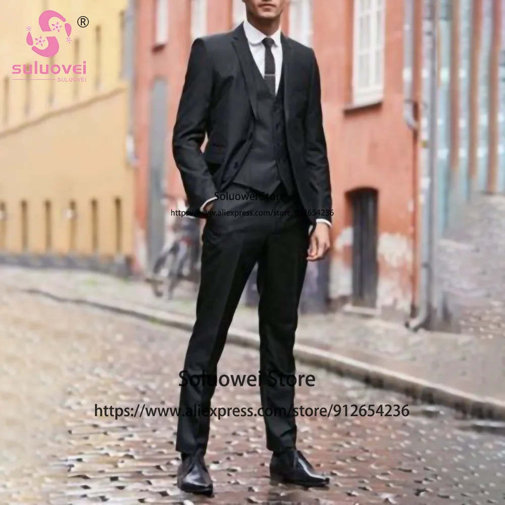 Fashion Black Suits For Men Slim Fit 3 Piece Jacket Vest Pants Set Male Business Blazer Formal Groom Wedding Notch Lapel Tuxedo
Fashion Black Suits For Men Slim Fit 3 Piece Jacket Vest Pants Set Male Business Blazer Formal Groom Wedding Notch Lapel Tuxedo