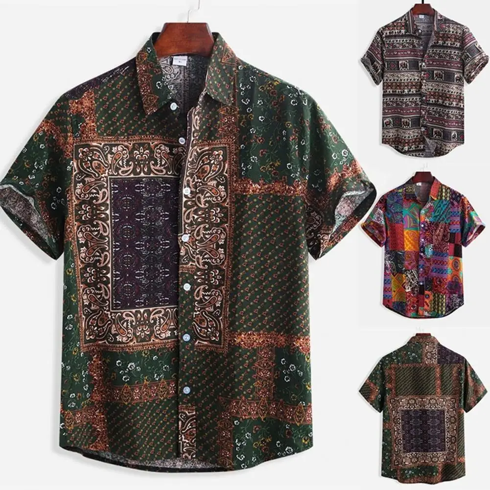 Men Hawaiian Shirt Lapel Short Sleeve Buttons Closure Blouse Summer Ethnic Style Square Print Shirt Vacation Top Male Clothing
Men Hawaiian Shirt Lapel Short Sleeve Buttons Closure Blouse Summer Ethnic Style Square Print Shirt Vacation Top Male Clothing