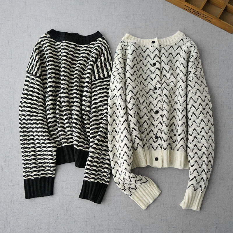 

Spring Autumn Winter Women All-match Japan Style Striped Warm Comfy Cozy Knitted Wool O-neck Sweaters Cardigans Coat