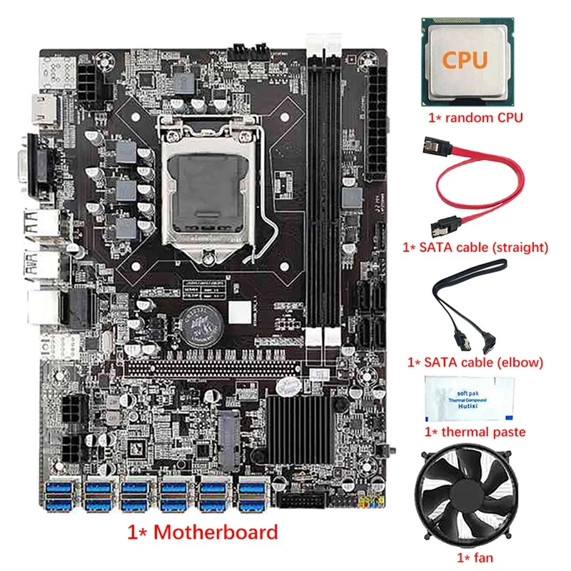 12 Cards B75 BTC Mining Motherboard With Random CPU+Fan+Thermal Grease+2X SATA Cable 12X USB3.0 LGA1155 DDR3 RAM SATA3.0
12 Cards B75 BTC Mining Motherboard With Random CPU+Fan+Thermal Grease+2X SATA Cable 12X USB3.0 LGA1155 DDR3 RAM SATA3.0