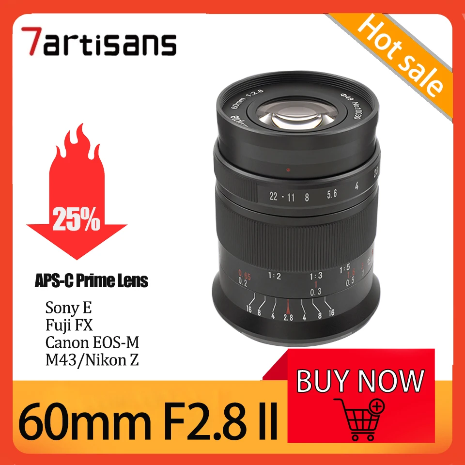 

7Artisans 60mm F2.8 II APS-C MF Prime Micro Lens for Nikon Z/Sony E/Fuji FX/M43/Canon EOS-M