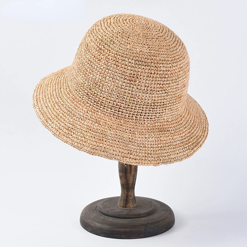 

Natural Raffia Bucket Hat for Women Handmade Crochet Straw Hat Ladies Spring Summer Designer Beach Sun Hat Floppy Fisherman Cap