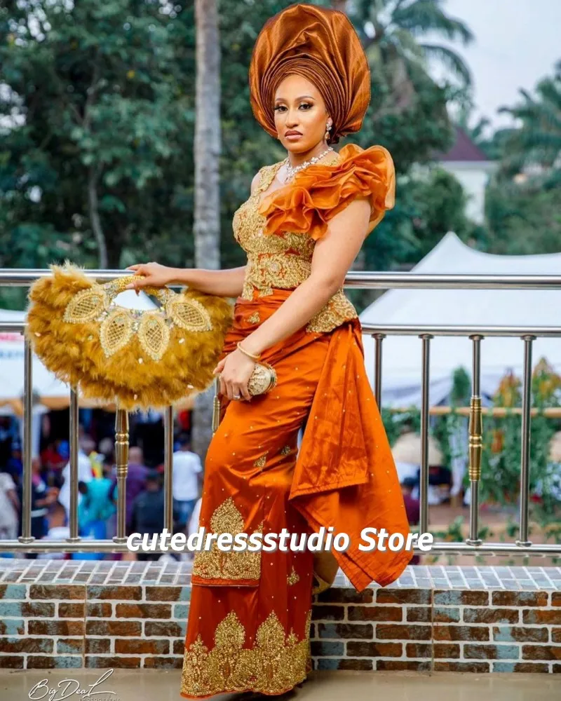 Traditional Nigerian Mermaid Evening Dresses Ruffles Sleeves Satin Lace Appliques Custom Made Aso Ebi Wedding Reception Gowns
Traditional Nigerian Mermaid Evening Dresses Ruffles Sleeves Satin Lace Appliques Custom Made Aso Ebi Wedding Reception Gowns