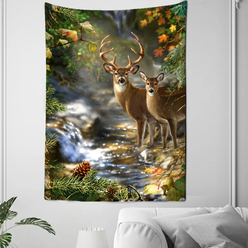 

Elk Forest Animal Tapestry Wall Decoration Living Room Bathroom Bedroom Kitchen Dormitory Home Hangings Decor Gifts