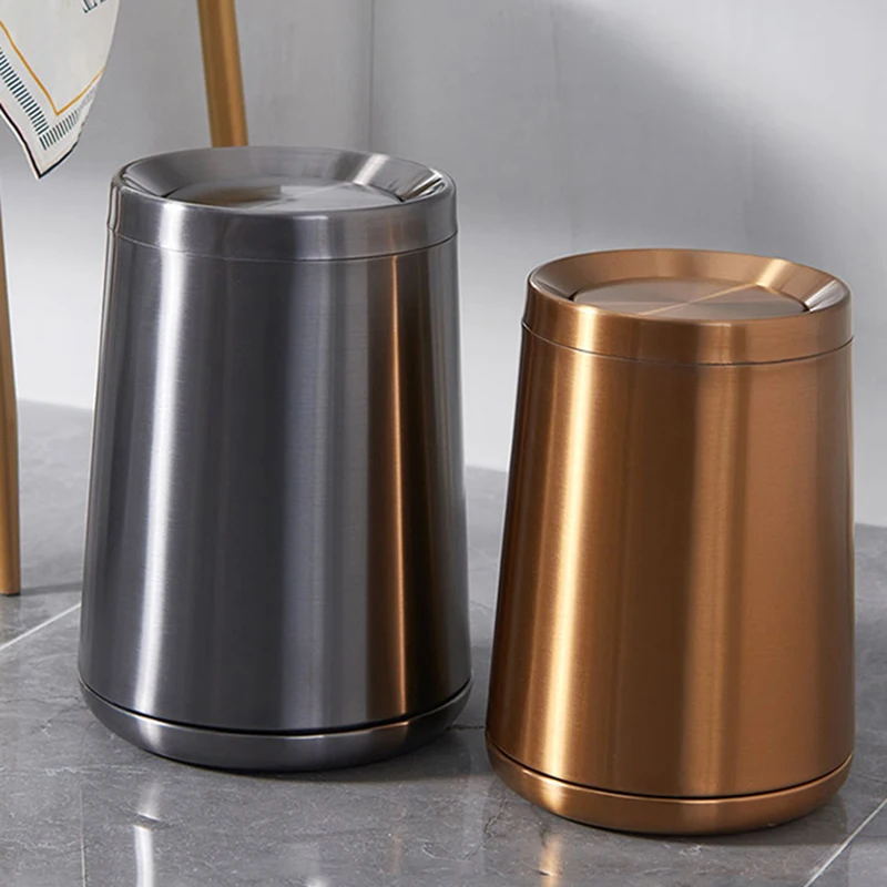 

Bathroom Round Trash Bin Gold Sorting Office Basket Can Kitchen Home Storage Compost Papelera Waste Bins