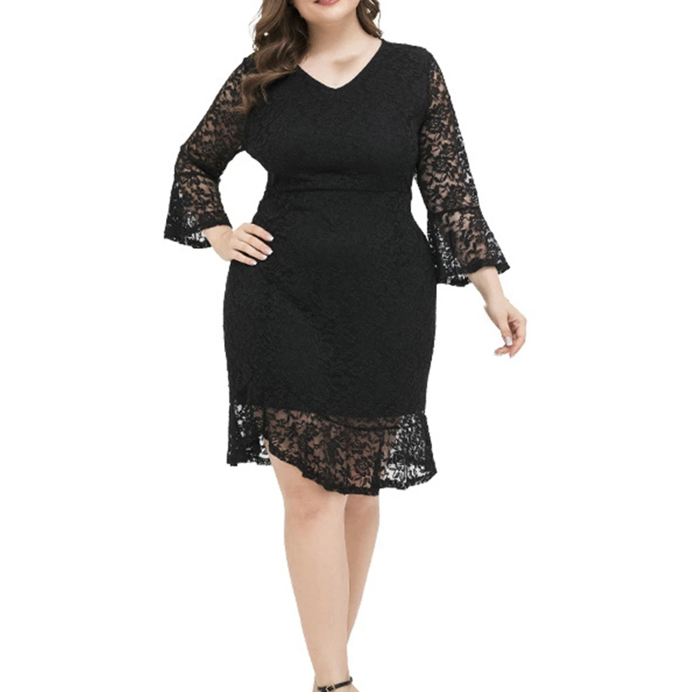 New Style XL~4XL Women Plus Size Black Solid Party Short Sleeve V-Neck Casual Clothes Dress Elegant And Decent
New Style XL~4XL Women Plus Size Black Solid Party Short Sleeve V-Neck Casual Clothes Dress Elegant And Decent