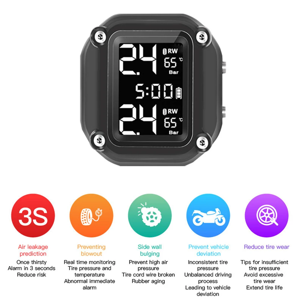 Беспроводная система мониторинга давления в шинах M5 TPMS для мотоцикла с 2 внешними датчиками
Беспроводная система мониторинга давления в шинах M5 TPMS для мотоцикла с 2 внешними датчиками
