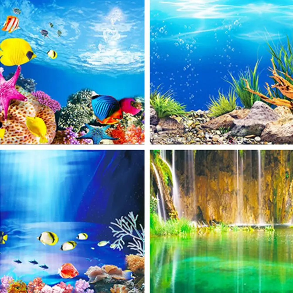 

Aquarium Landscape Sticker Poster Fish Tank 3D Background Painting Sticker Double-sided Ocean Sea Plants Backdrop Aquarium Decor