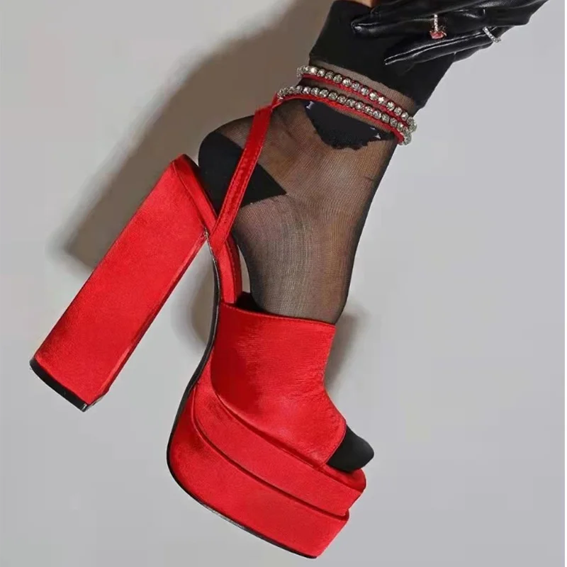 Sexy Red Satin Women Chunky Heels Sandals Crystal Ankle Strap Open Toe Platform Dress Shoes Cutouts Thick Heels Runway Shoes
Sexy Red Satin Women Chunky Heels Sandals Crystal Ankle Strap Open Toe Platform Dress Shoes Cutouts Thick Heels Runway Shoes