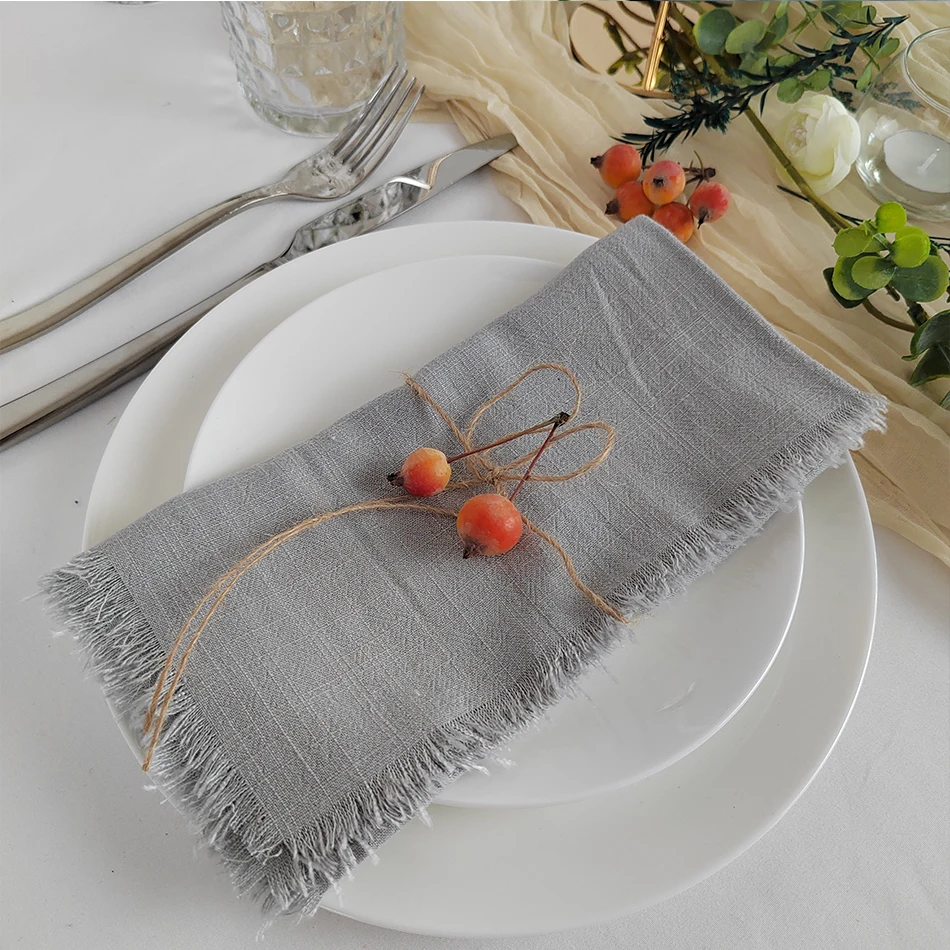 

Set Of 6 Burrs Cloth Napkins with Linen Fringe Delicate Personalize for Dinners Parties Wedding Decoration Christmas and More